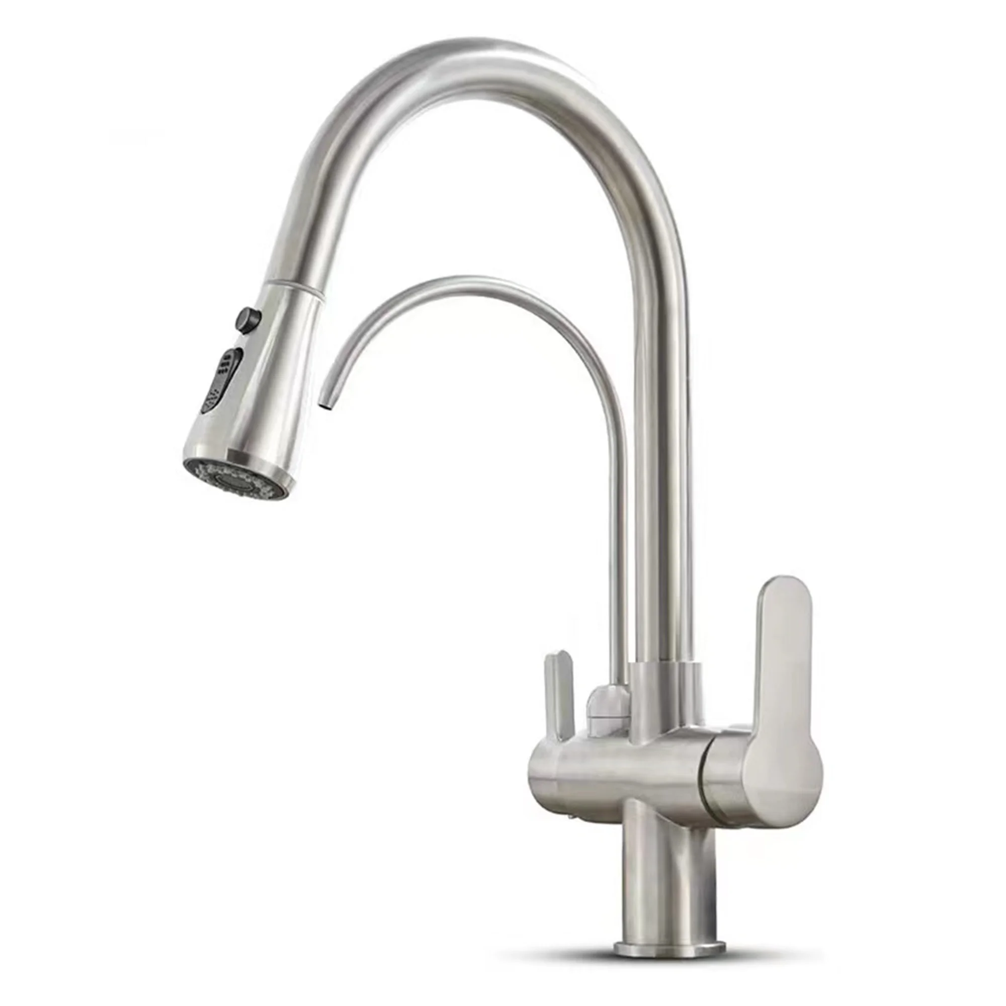 Pull Out Sink Faucet Filter Brass Double Handle Water Tap Modern Kitchen Taps Sprayer Kitchen Mixer Sink Faucets