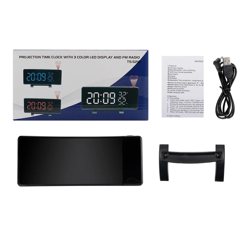 Multifunction Time 2022 Night Mirror New Ceiling Fm With Digital Clocks Projector Electronic Led Radio Projection Alarm Clock