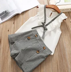 MOMA Baby Girl Clothes 2PCS Ruffle Outfits White Shirt Tops+ Denim Pants Ripped Jeans for Girls