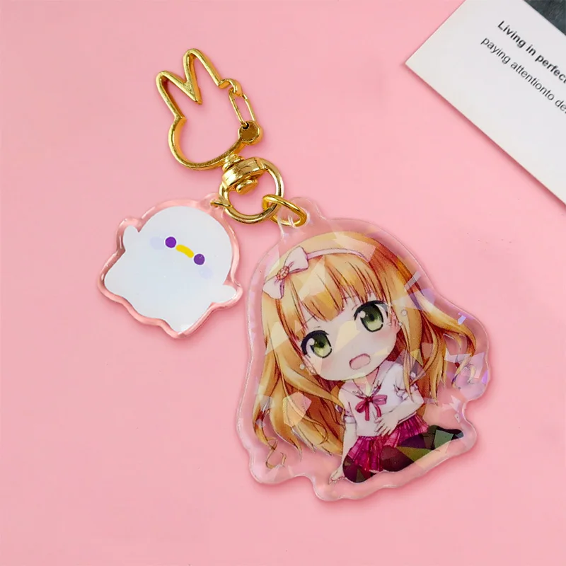 Wholesale kawaii printed cute anime cartoon plastic custom acrylic charms keychains