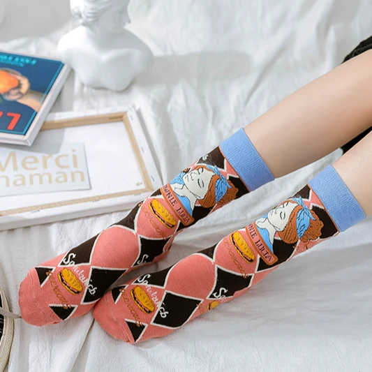 High Quality Knitted Custom Logo Women Calcetines Strip Slid Color Crew Cotton Socks for Ladys