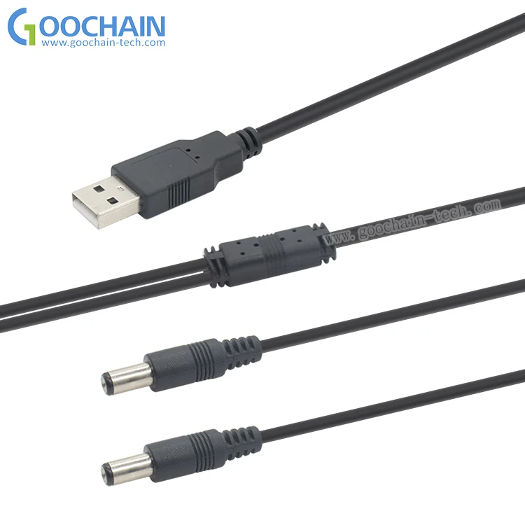 5 в 2 а 1 м черный 20AWG USB A штекер к двойному DC 5525 DC Цилиндрический разъем зарядное устройство Кабель питания