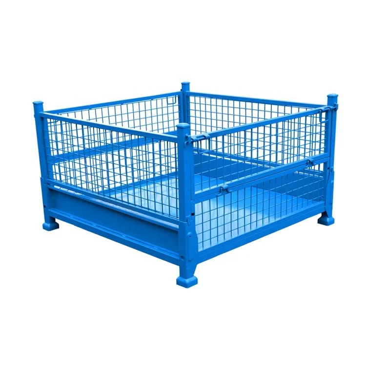 Mesh Box Wire Cage Metal Bin Storage Container Wire Mesh Crate Foldable Stackable Steel Storage Cage