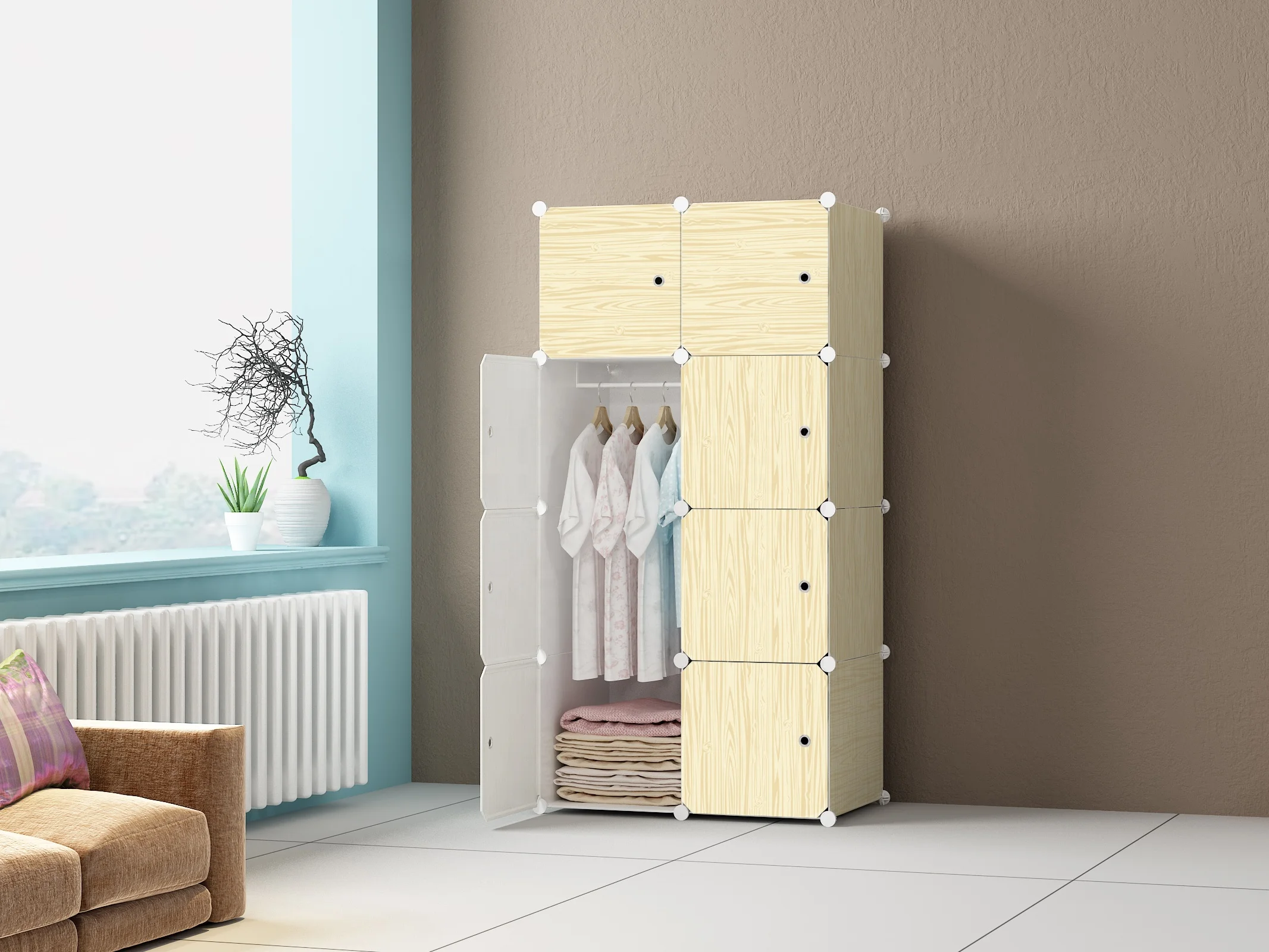 DIY экологический pp материал шкаф для одежды с деревянным