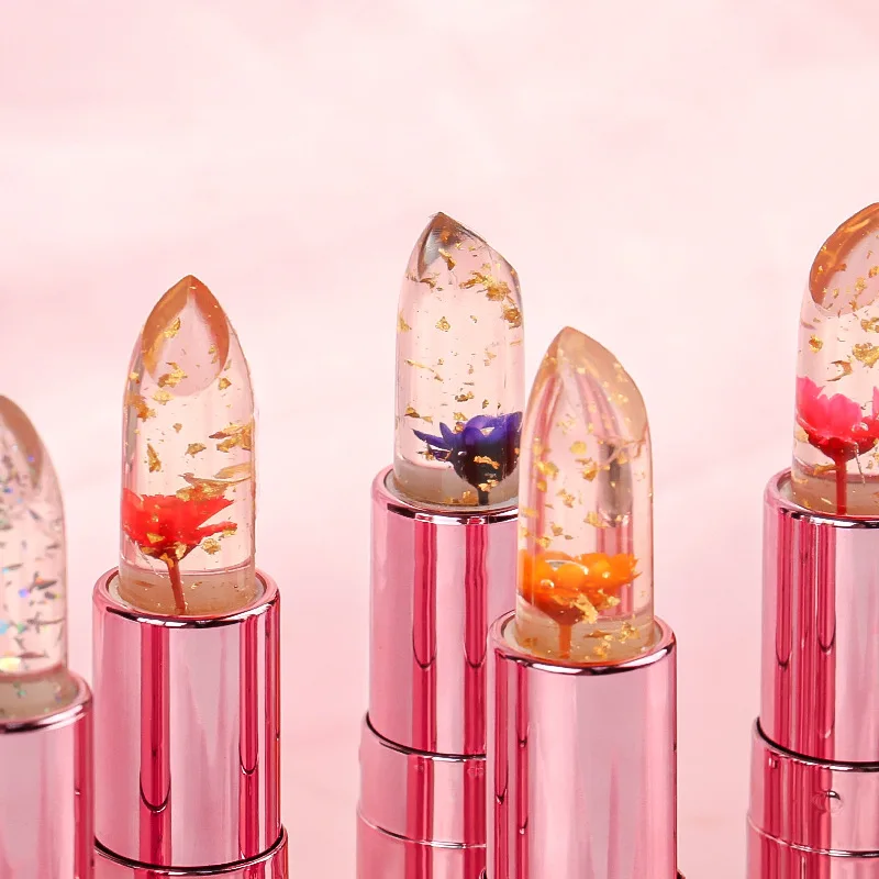 Private Label Flower Crystal Lipstick Temperature Color Changing Lip Balm Moisturizing Long Lasting Jelly Magic Lipstick