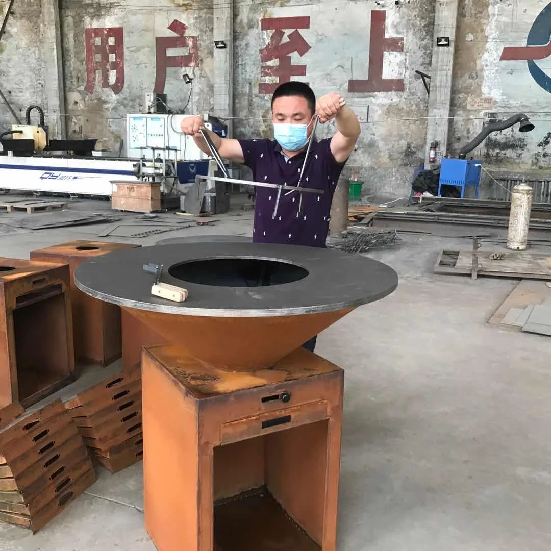 wood fired BBQ Corten steel barbecue grill
