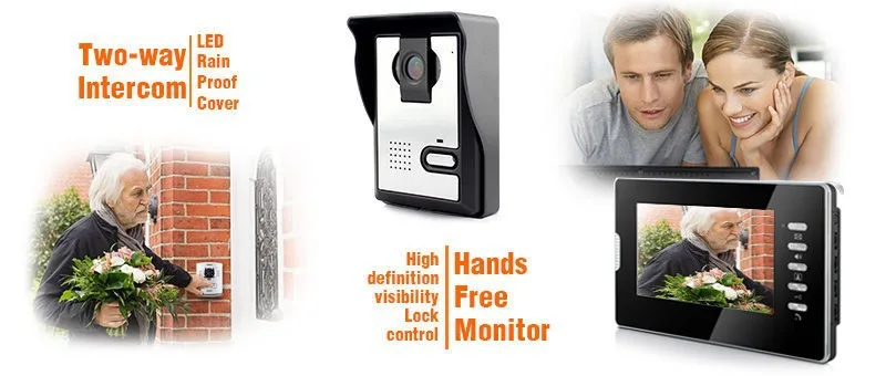 Easy Install Wired Doorbell with Camera 7 inch Villa Ring Camera 4 Wire Door Lock and Door Intercom 1V2