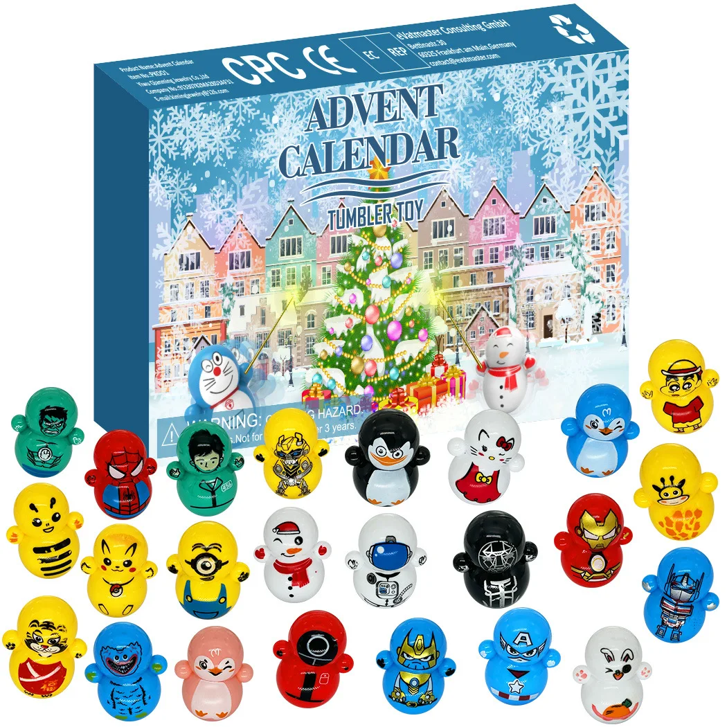24 Types Mini Tumbler figures Advent Calendar  Cartoon Action Figures Advent Gift Box Funny Toys