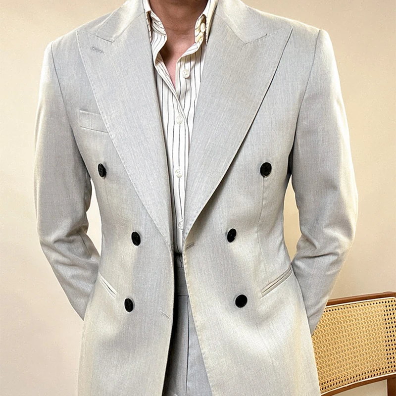 New product mens double breasted suit business formal white suit for men suits slim fit set