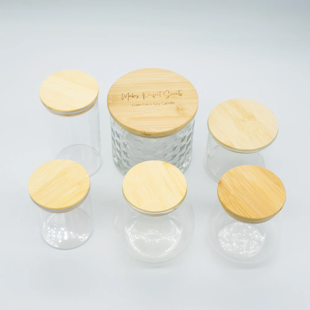 Custom 8.5 cm Round Wooden Bamboo jar Lids with laser cut For glass scent candle container black trade