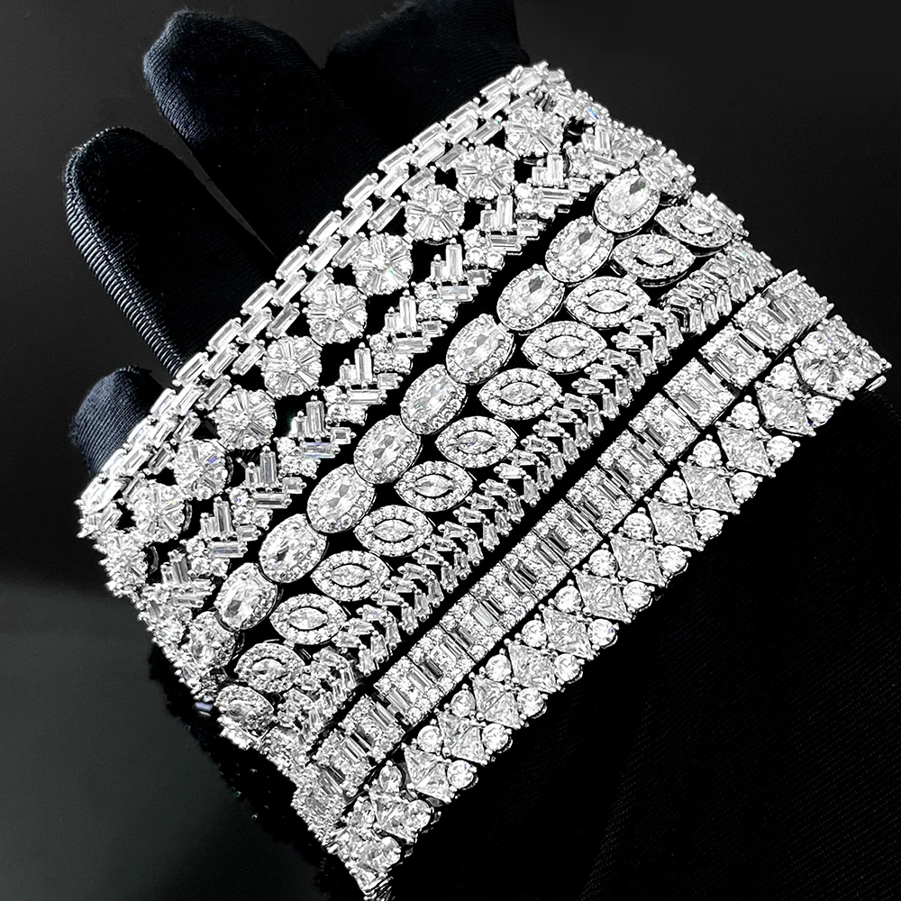 Triangular cut zircon combination diamond with round zircon silver 925 tennis bracelet 925 sterling silver