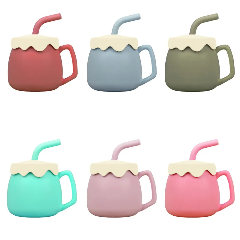 Baby Silicone Sippy Cup No Spill With Handle Silicone Baby Snack Cup Food Container Baby Leakproof Drinking With Straws