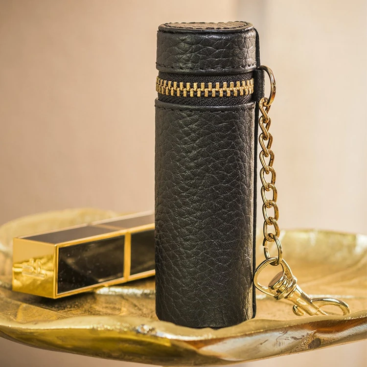 Waterproof Cute Mini Pu Lippie Box Leather Lipstick Pouch Sleeve For Elegant Ladies Lip Gloss Case Holder With Zipper Key Chain