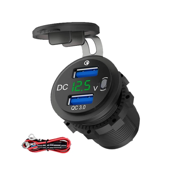 Easy Operation  Dual Port Waterproof USB Charger Dual QC3.0 Quick Charge Car Battery Charger with Display and Buttons