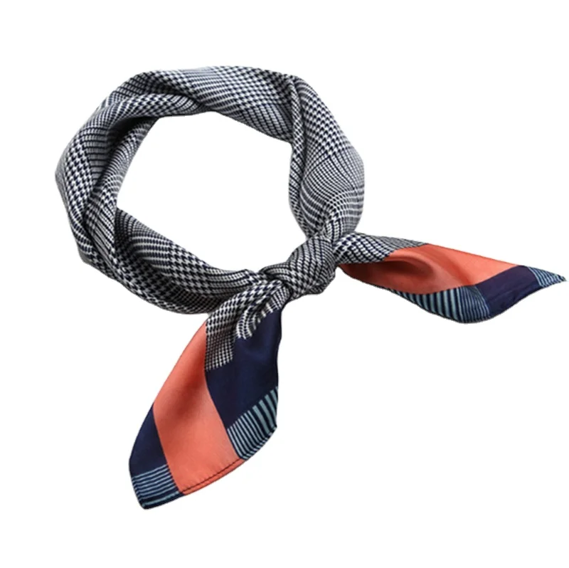 Ladies Satin Square Silk Like Shawl Wrap Houndstooth Printed Scarf