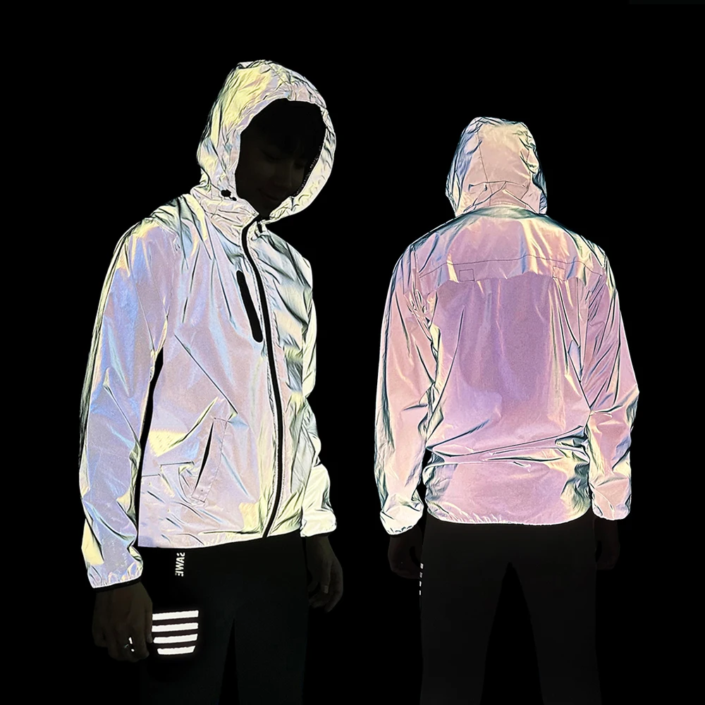 WOSAWE Unisex Hooded Reflective Motorcycle Cycling Jacket New Streetwear Noctilucent Windproof Windbreak