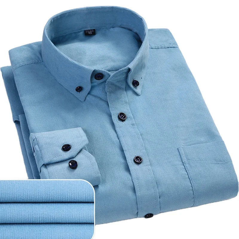 XD314-Quality Autumn Pure Cotton Corduroy Long Sleeved Casual All Cotton Large Men Shirt