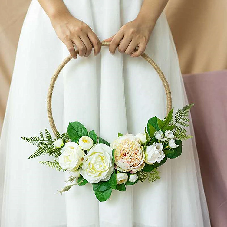 New arrival flower wreath ring hoop bouquet party home decoeative hanging wedding rose flower garland