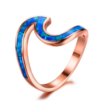 New Arrival Top sale Rose Gold Wave Fire Opal Rings with various opal colors to choose for ladys and Christmas gift