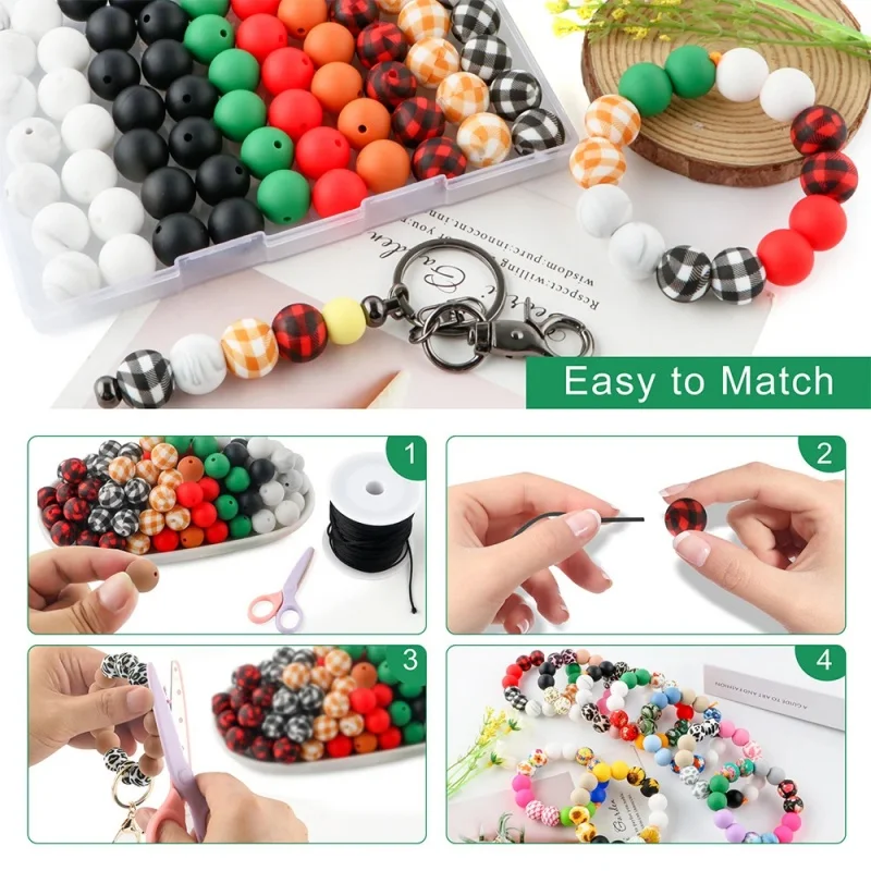 Wholesale 15mm Custom Printed Bead Necklace Lanyard Printed Silicone Beads Toothgel Chewy Bulk Beads for DIY Baby Teething Toys