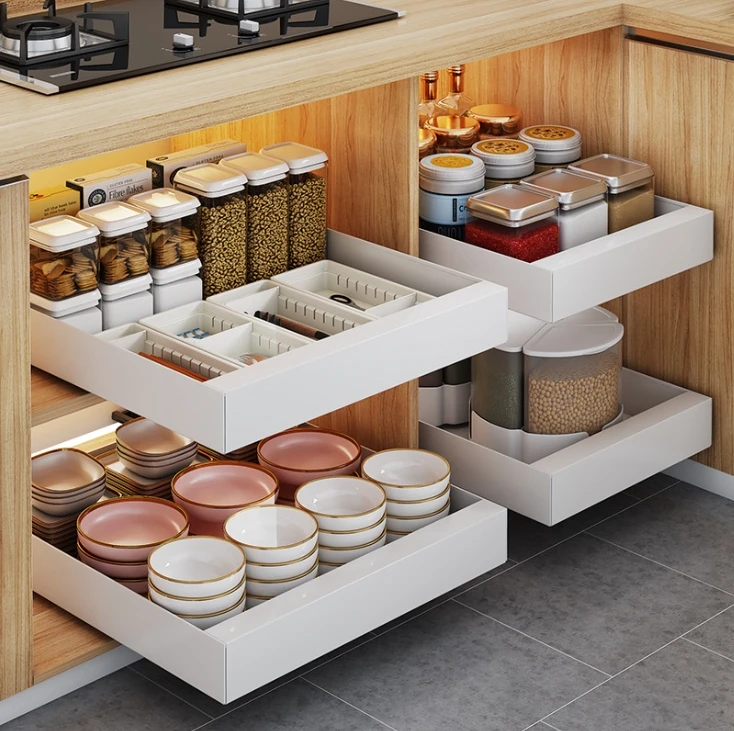 Hot Selling Expandable Pull-Out Storage Box Kitchen Cabinet Storage Single Layer Slide-Out Drawers Organizer
