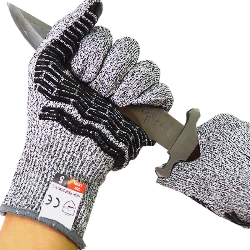 Anti Cut Gloves EN388 Level 5 Silicone Dotted HPPE Work Construction Safety Anti Slip Knife Cut Resistant Gloves