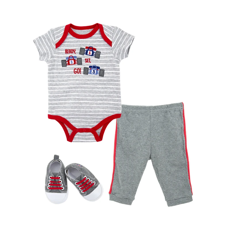 
Newborn Infant Baby boy Sleeveless Romper Bodysuit+ Print Pants shoes Set kids clothing set baby girl 0-6m 