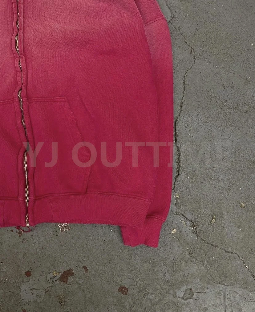 Custom Zipper Hoodie Jacket Cotton French Terry Sweatshirts Blank Full Zip Up Vintage Acid Wash Distressed Hoodies For Men