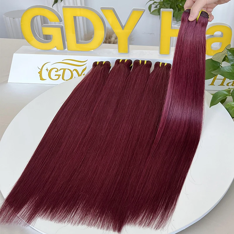 GDY Human Hair Double Weft Extensions Brazilian Virgin Hair 99J Burgundy Bone Straight Hair Bundle
