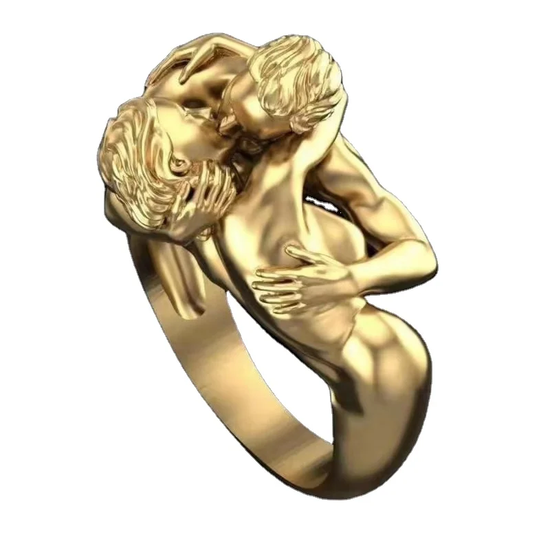 SC 2024 New Hot Selling Alloy Men Rings Romantic Kiss Wedding Couple Rings Creative Birthday Party Hugging Ring for Women Men