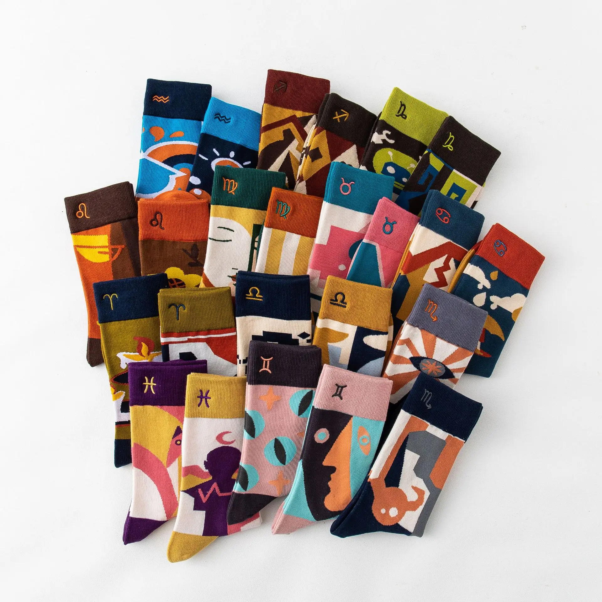 Fashion Sock Embroidery 12 Constellations Autumn East Long Tube Sock Fashion Street Jacquard Sock Men Manufacturer Wholesale