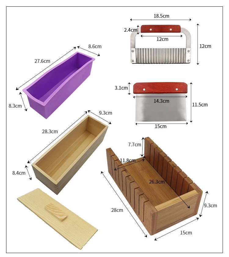 Hot Selling Adjustable Wooden Soap Cutter and Stainless Steel Soap Making Molds Kits with  Soap Cutter