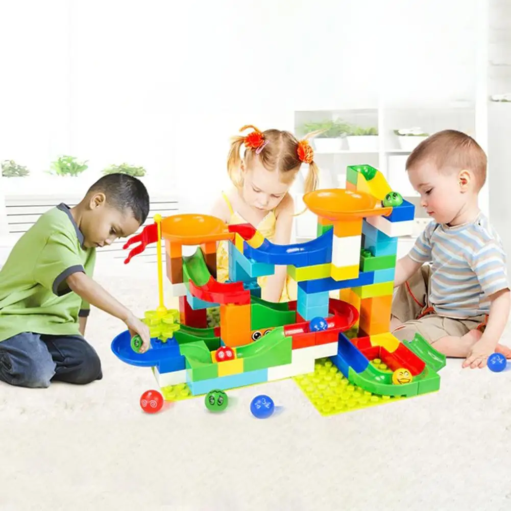 
55-110 Pieces Marble Run Building Blocks Construction Toys Set Race Track For Kids Marble Roller Coaster Blocks Toy 