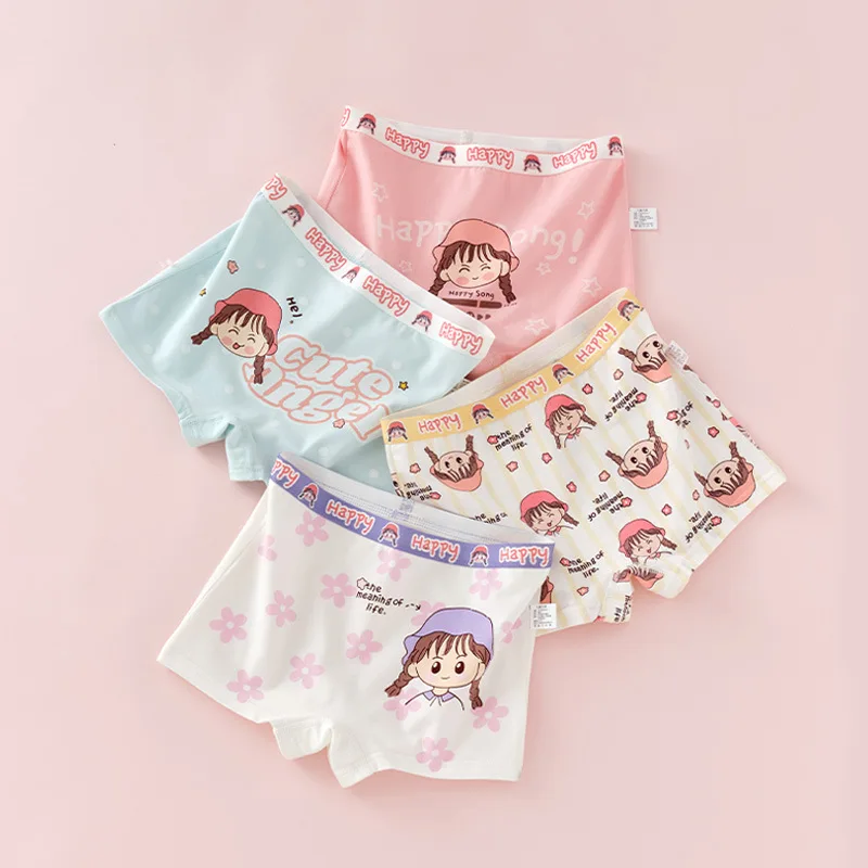 Wholesale Cotton Kids Underwear Breathable Cartoon Print Briefs for Age 3-12 Years Cute Boxes Panties for Girls