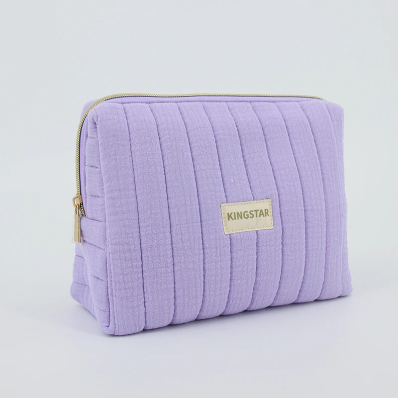 BSCI Custom Eco Friendly Recycle Organic Plain Cotton guzze Zipper Make Up Case Large Vanity