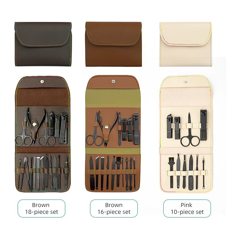 18 / 16 / 10 Pcs Private Label Stainless Steel Nail Cutter Manicure Nail Clippers Kit Tools Manicure Pedicure Set