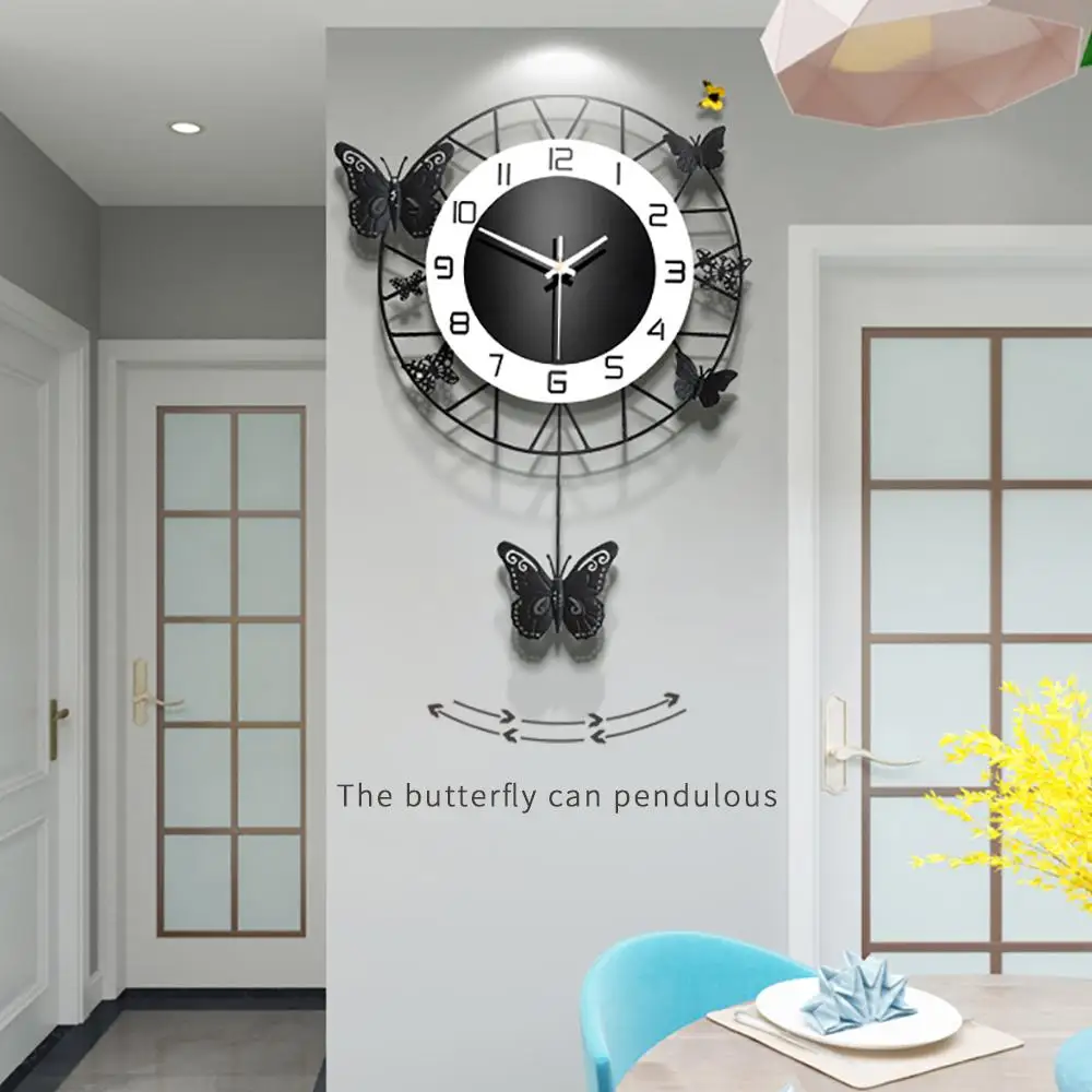 odm/odm modern wall clock metal butterfly pendulum clock decorative wall clock reloj de pared