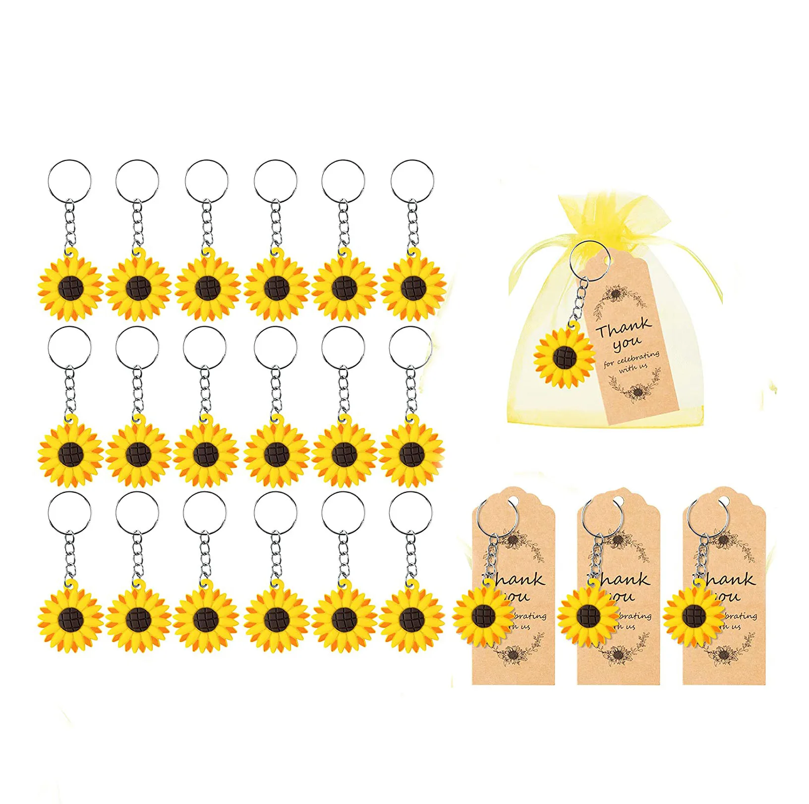 Custom School Rewards Summer Themed Party Supplies Wedding Shower Birthday Gift Rubber Sunflower Keychain