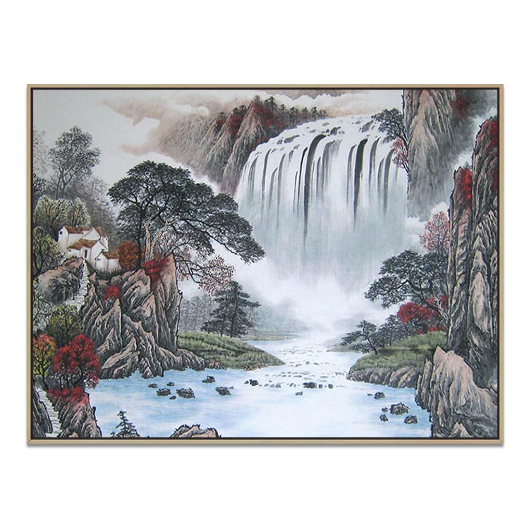 Master Style Large Artwork Hand Painted Canvas Chinese Waterfall Wall Art Deco Traditional Fengshui Landscape Scenery Painting