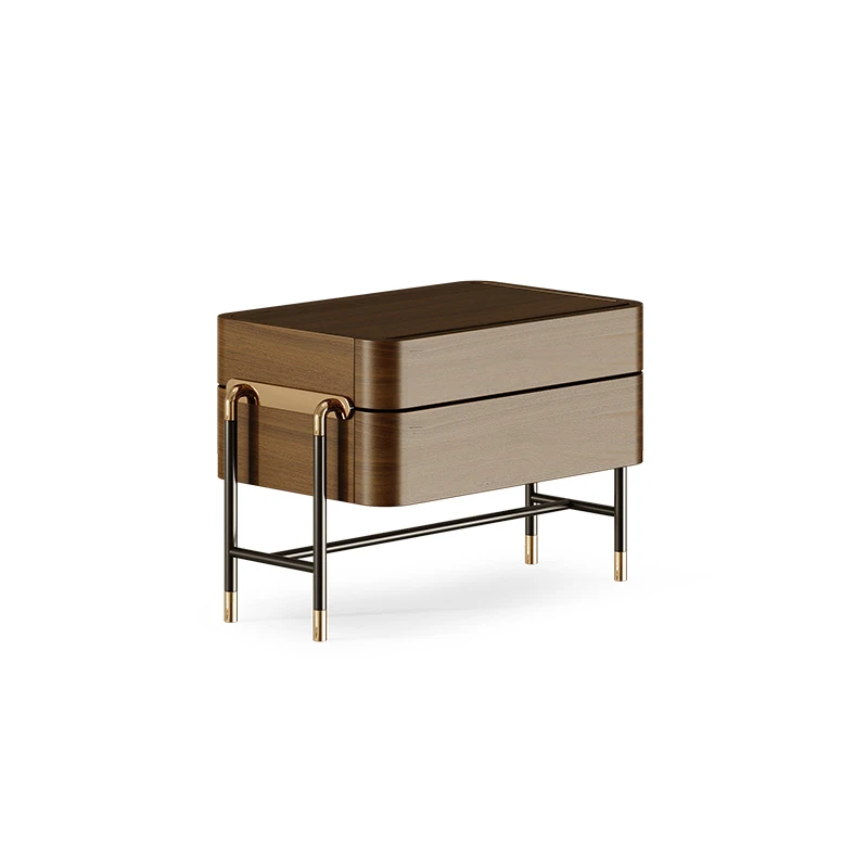 Nightstand Bedroom table furniture stainless steel base Bedside cabinet walnut night stand