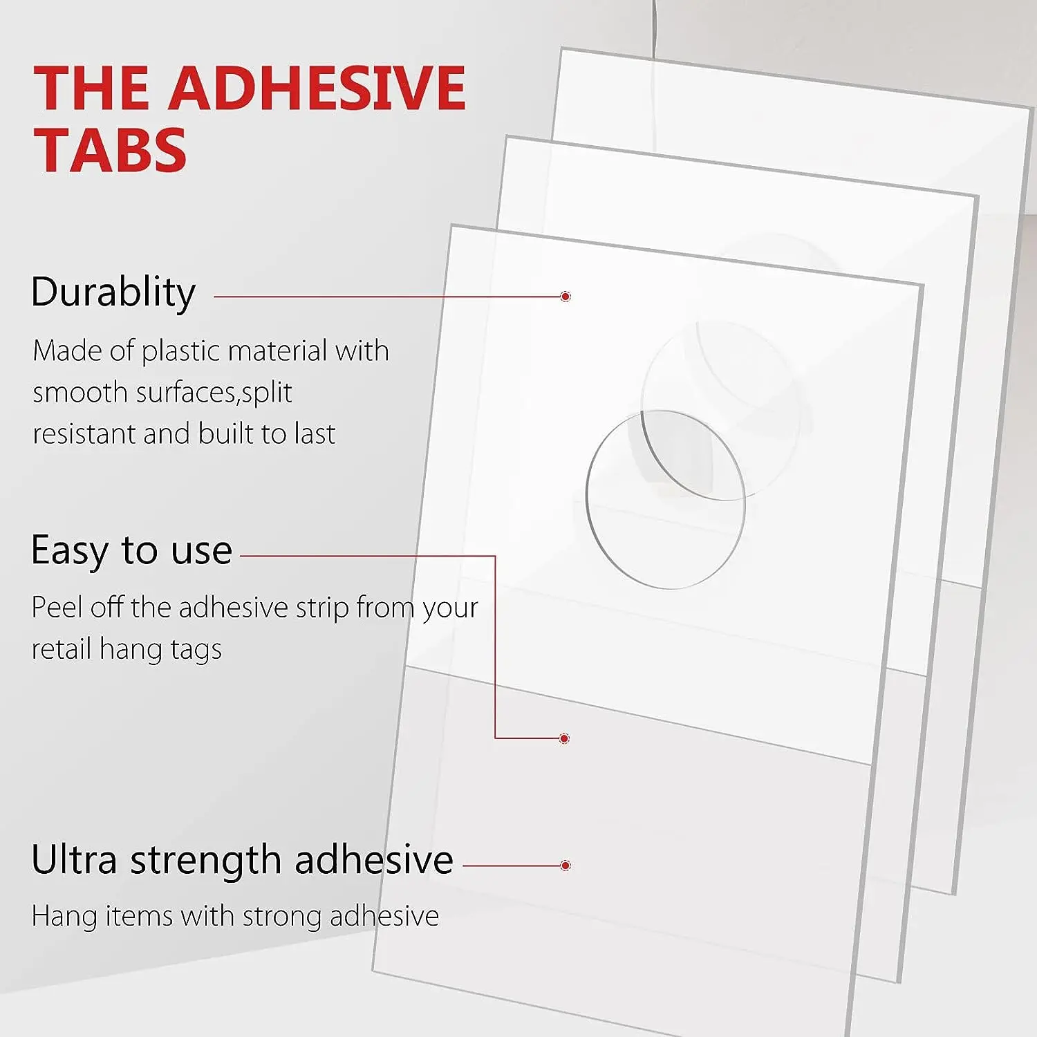 Clear Hook Hang Tabs Self Adhesive Hanging Tabs Round Hole Heavy Duty Sticky Adhesive Plastic Hang Tags  for Merchandise Retail
