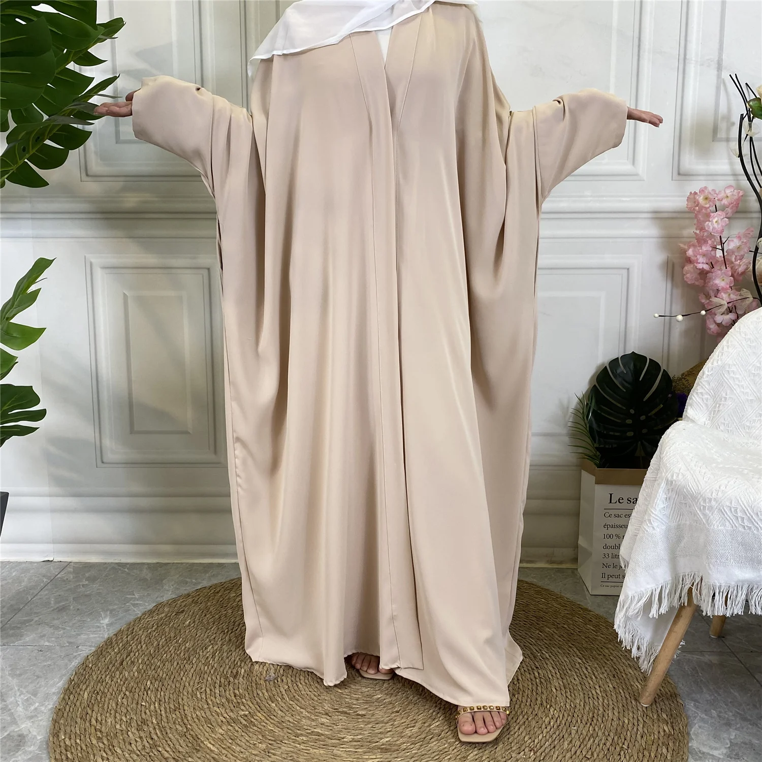 1923# New Solid Colors Butterfly Kaftan With Pockets and Button Islamic Clothing Muslim Women Abaya Dresses