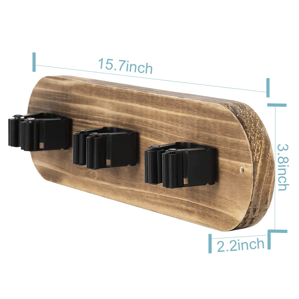 Rustic Burnt Wood Metal Wall Mounted Home Garage Rake Shovel Garden Tool Holder Closet Broom Mop Hanger Storage Rack