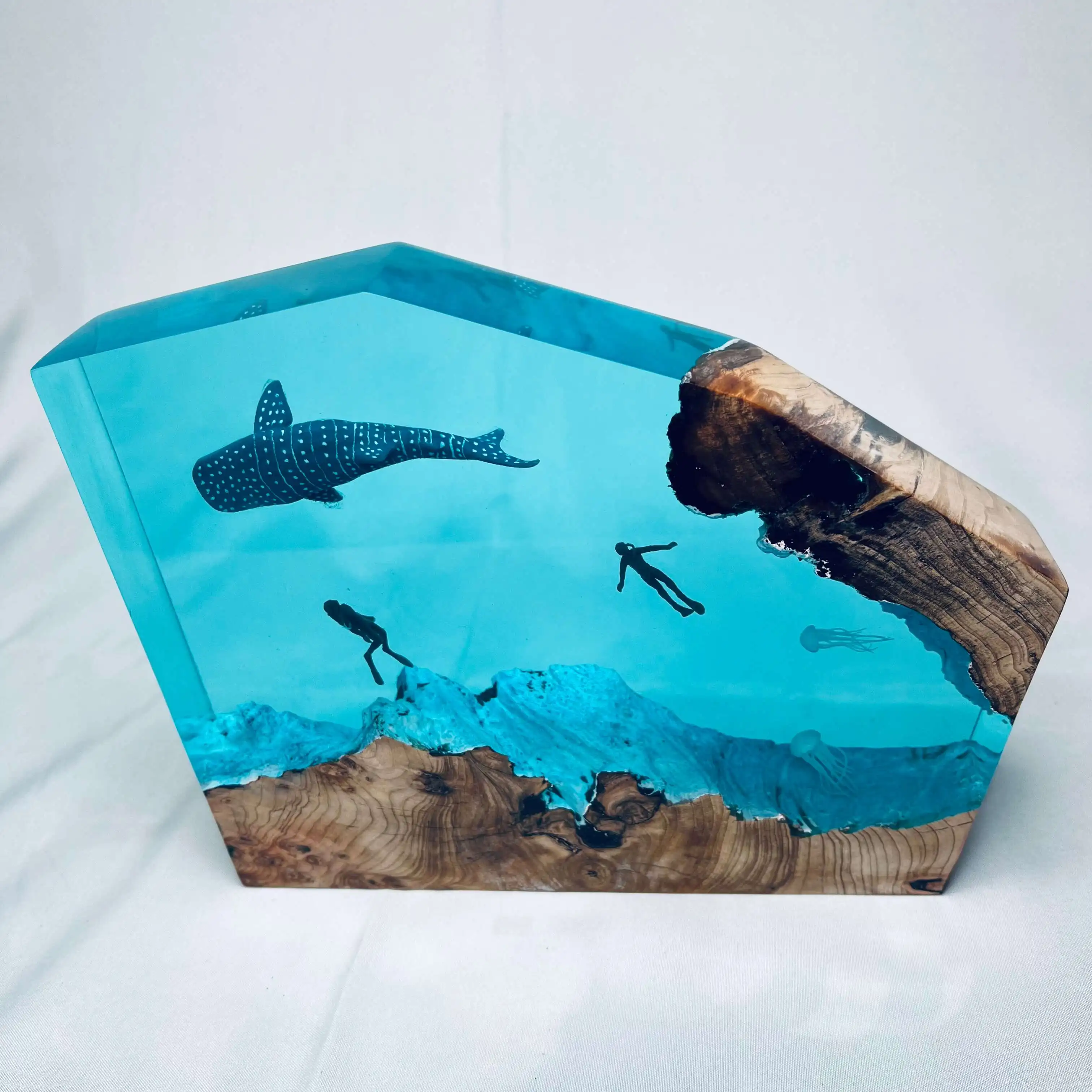 Affordable Handmade Natural Wood Night Light Epoxy Resin Deep Sea Diver LED Lamp for Home Decoration