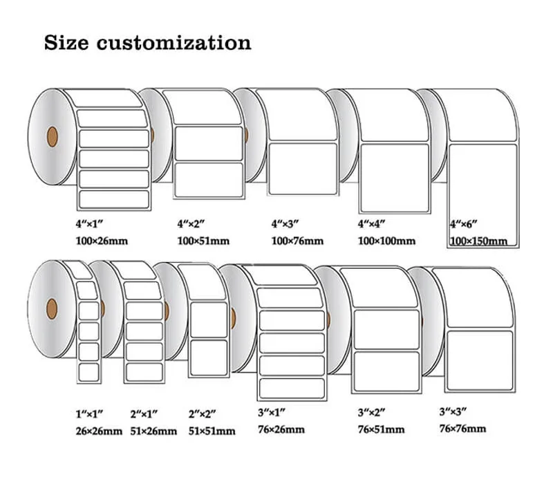 Custom Size Direct Thermal Shipping Labels Roll Waterproof Thermal Barcode Stickers for Free Sample