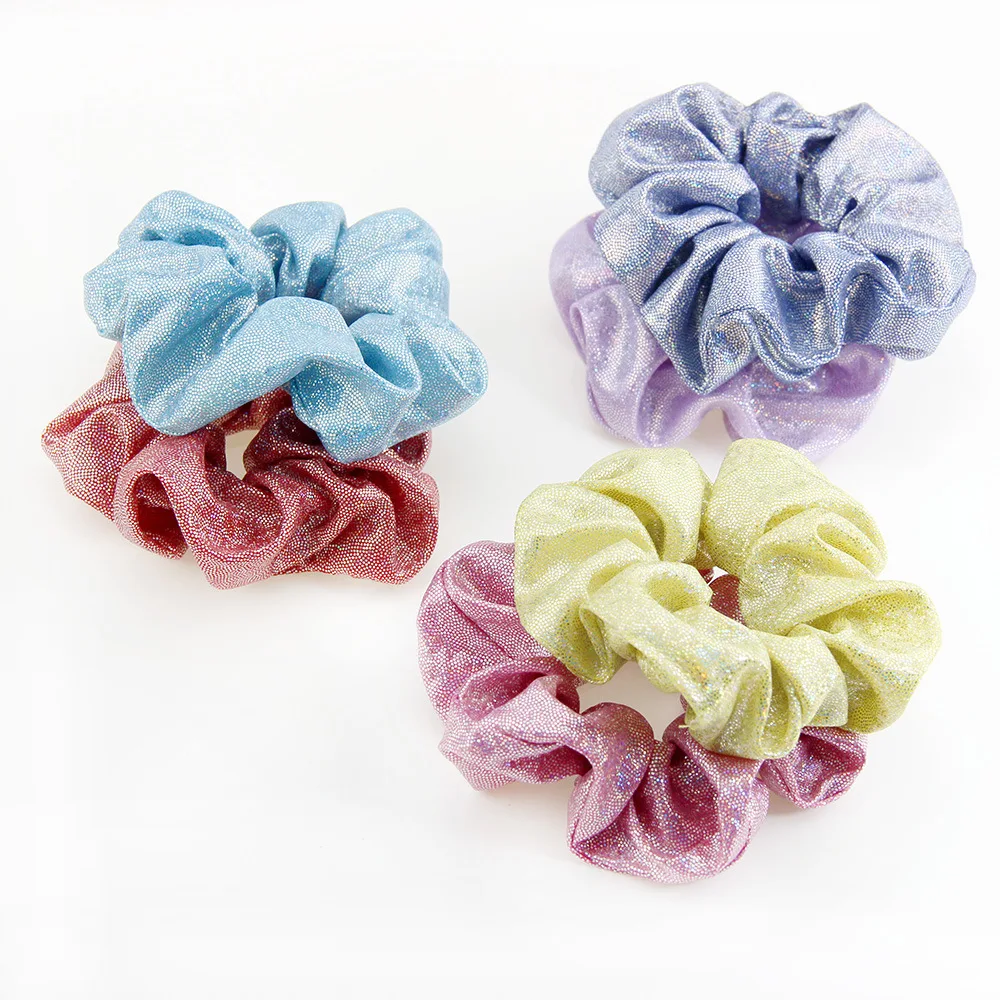 Gold 12 Colors Shiny Metallic Luxury Large Oversized Hair Accessories Tie Elastic Hair Bands Glitter Hair Scrunchies