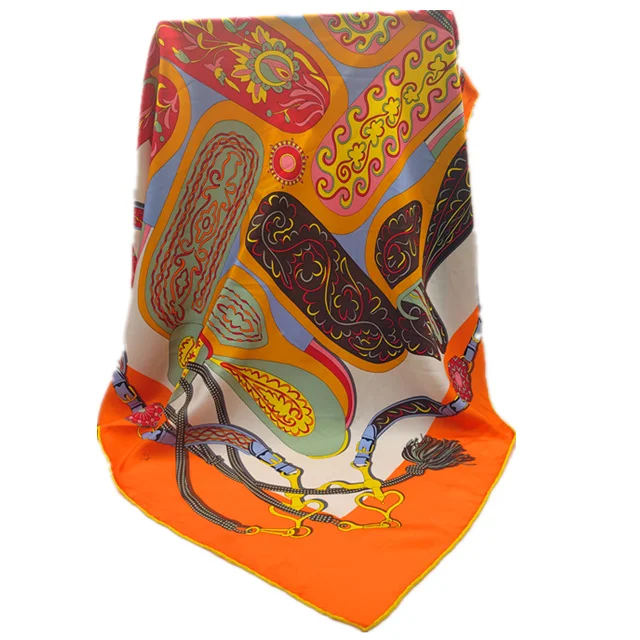 Горячая Распродажа модные дизайнерские атласные шелковые шарфы с роскошным узором на заказ квадратный турецкий Шелковый шарф