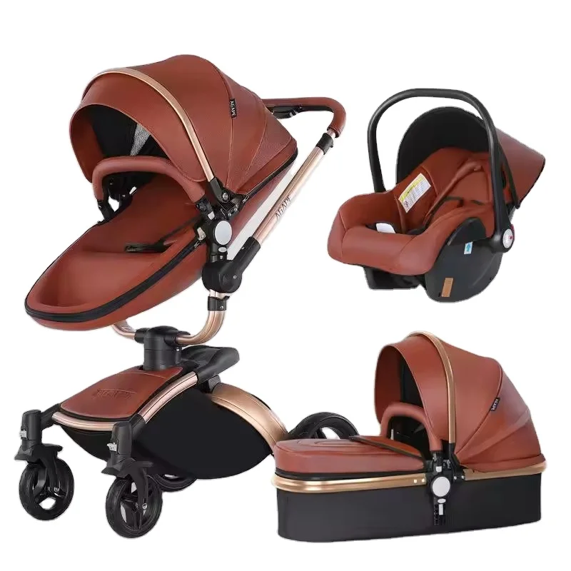 Multipurpose Luxury High View 3 in 1 Leather Baby Stroller