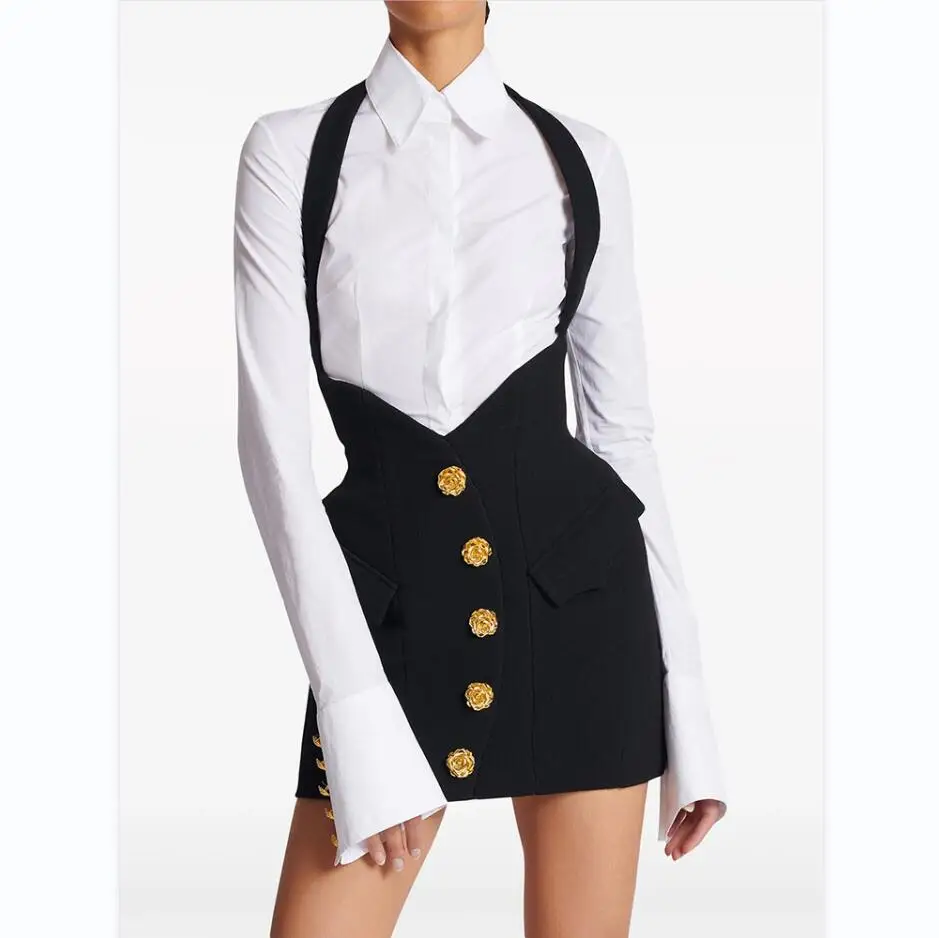 A9192 Hot Sale Boutique Fashion New Long-sleeved White Shirt and Mini Skirt Suit Summer Casual Women Suit