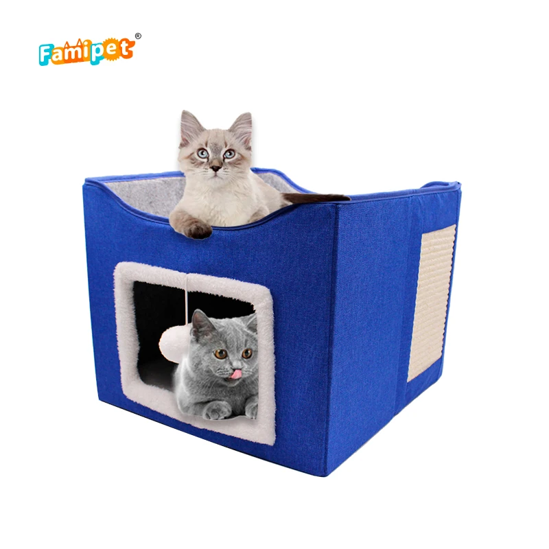 Famipet Wholesale Indoor Folding Pet Cama Para Gatos Cat Bed House with Scratch Pad
